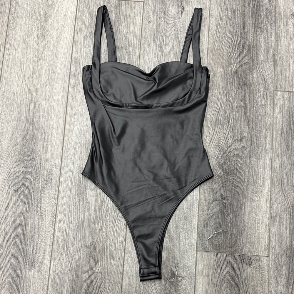 NWOT Bear Dance Black Faux Leather Bodysuit